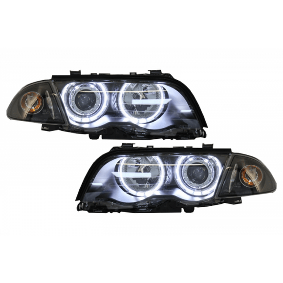 Koplampen Set LED Angel Eyes Zwart BMW 3 Serie E46 1998-2001 Sedan / Touring - Beamerstyling.nl