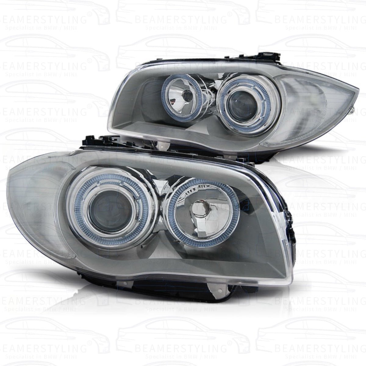 Koplampen Silver - BMW E81 / E87 / E82 / E88 - Halogeen Angel Eyes | 2004-2011 - Beamerstyling.nl