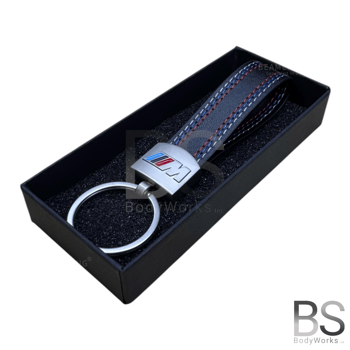 Lederen Sleutelhanger - BMW M Design - Blauw / Rode Stiksels