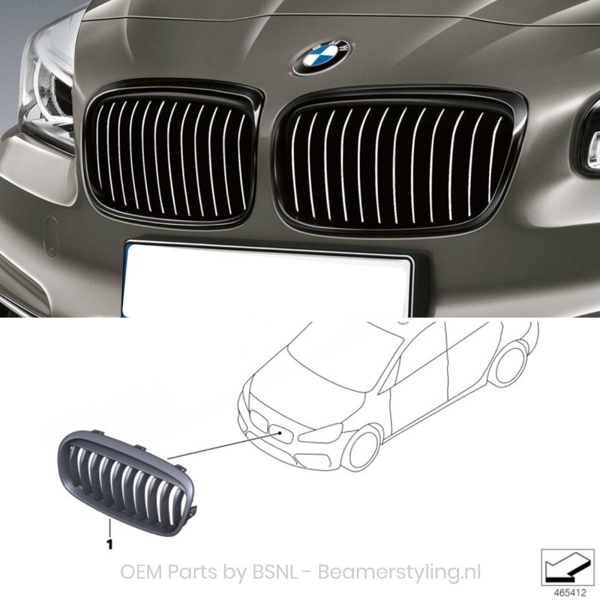 Nieren - BMW 2 Serie F45 / F46 - M Performance - Hoogglans Zwart | Origineel BMW - Beamerstyling.nl