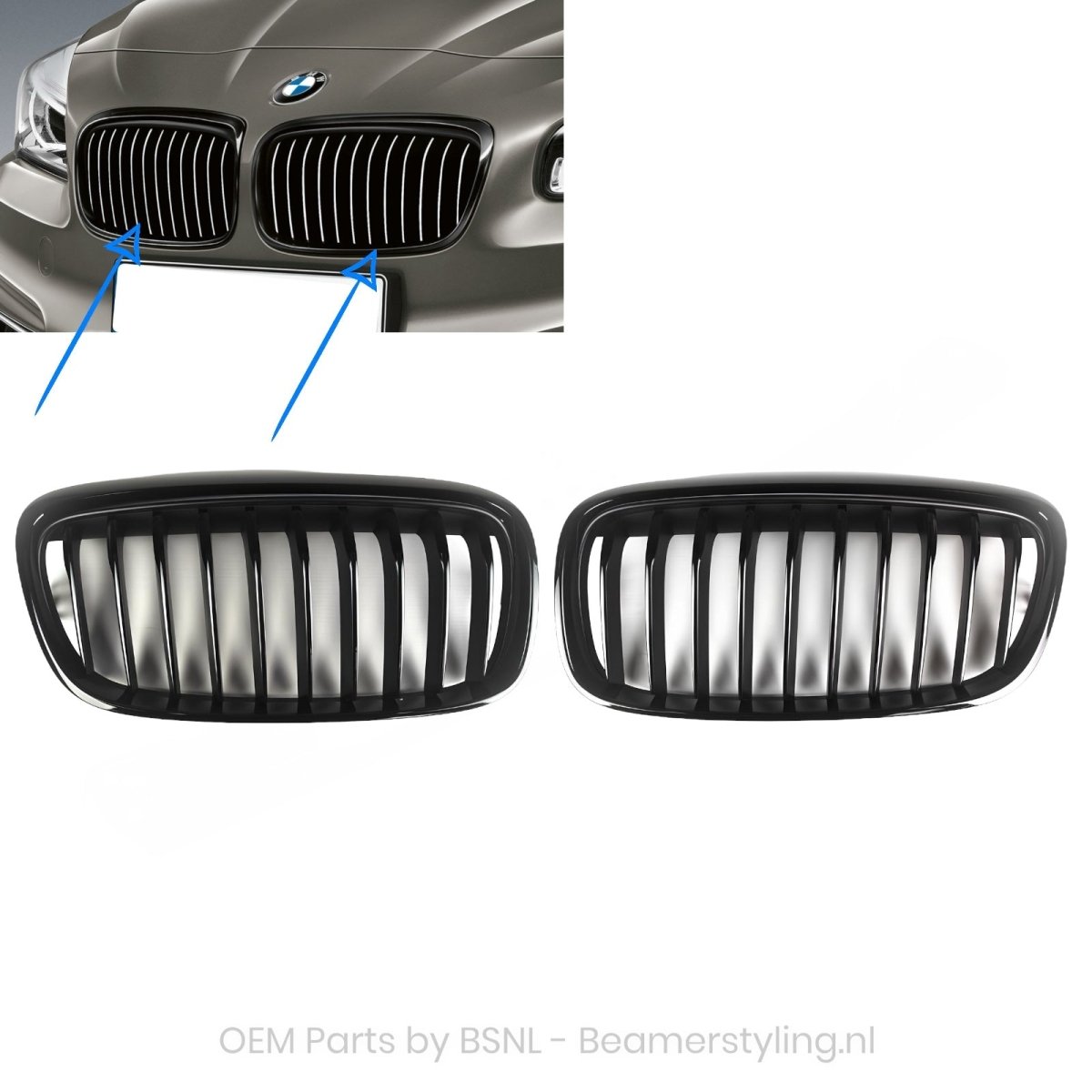 Nieren - BMW 2 Serie F45 / F46 - M Performance - Hoogglans Zwart | Origineel BMW - Beamerstyling.nl