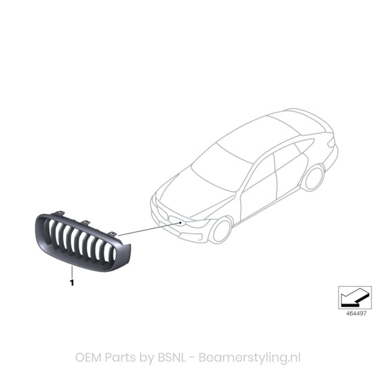 Nieren - BMW 3 Serie F34 Gt - M Performance - Zwart - Links - 51712410147 | Origineel BMW - Beamerstyling.nl