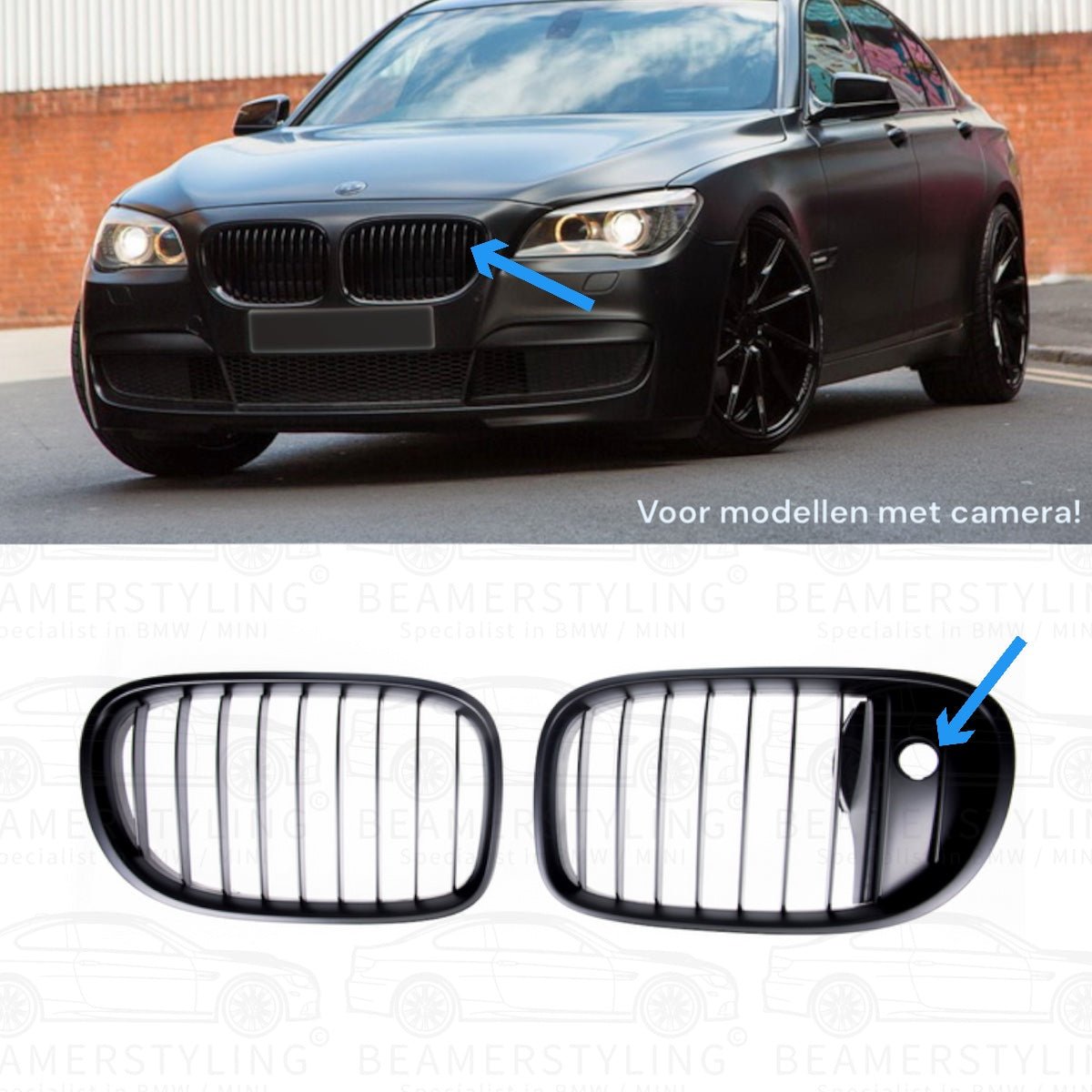 Nieren - BMW 7 Serie F01 / F02 LCI - Met Camera - Mat Zwart | 07/2012 - 2015 - Beamerstyling.nl
