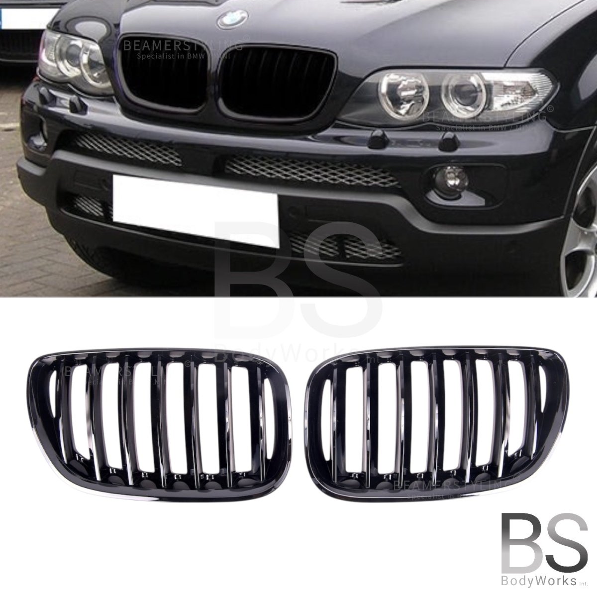 Nieren - BMW X5 E53 - Mp Look - Hoogglans Zwart | 12/2003 - 2006 - Beamerstyling.nl