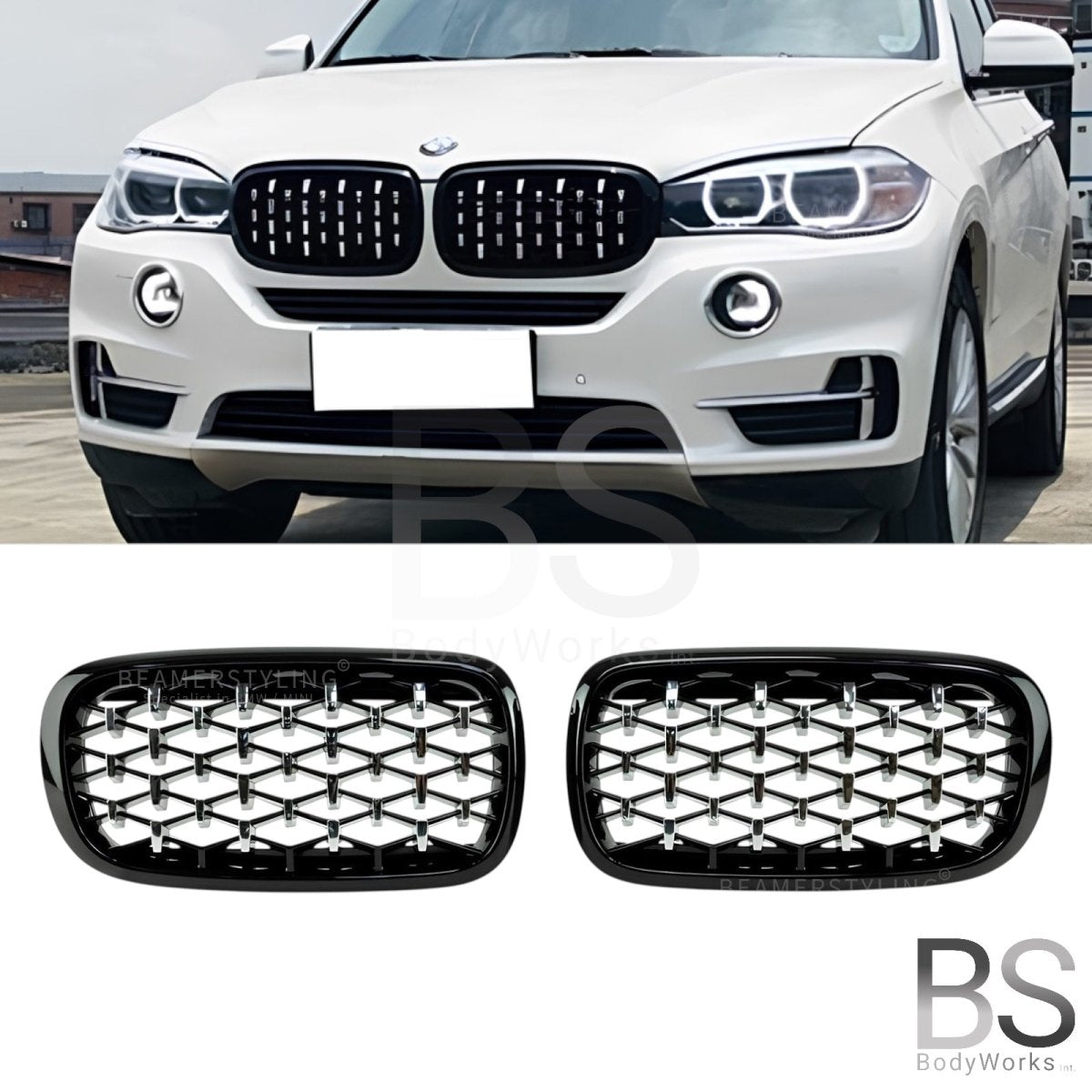 Nieren - BMW X5 F15 / F85 / X6 F16 / F86 - Diamond - Zwart / Chroom | 2014 - 2019 - Beamerstyling.nl