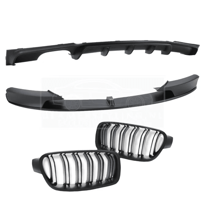 Pakket Deal V3 - BMW F30 / F31 | Diffuser - Front Lip - Nieren | Mat Zwart — 1 Uitlaat Links - Beamerstyling.nl