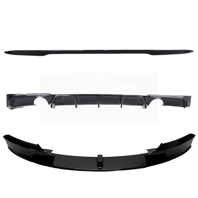Pakket Deal V6 - BMW F30 | Front Lip - Diffuser - Spoiler | Glanzend Zwart — 1 Uitlaat Links - Beamerstyling.nl