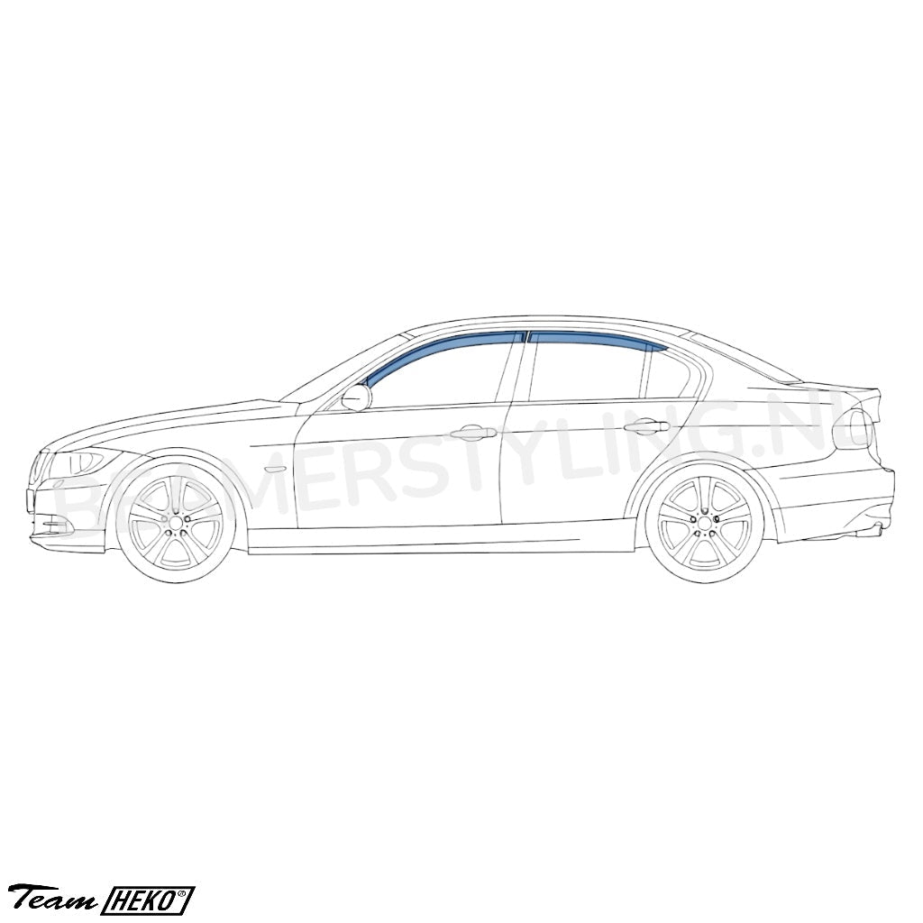 Zijwindschermen - BMW 5 Serie E60 Sedan - V + A ramen - Dark Smoke | Heko - Beamerstyling.nl